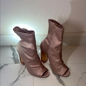 Aldo Dusty Rose Satin Peep-Toe Heeled Booties